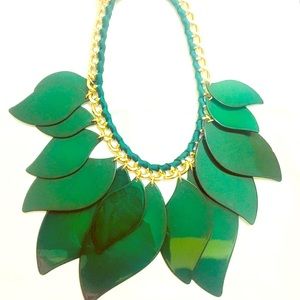 Big Green leaves Gold necklace